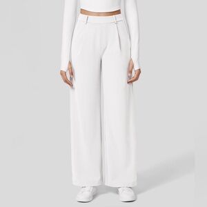Halara White High Waisted Plicated Side Pocket Straight Leg Work Pants